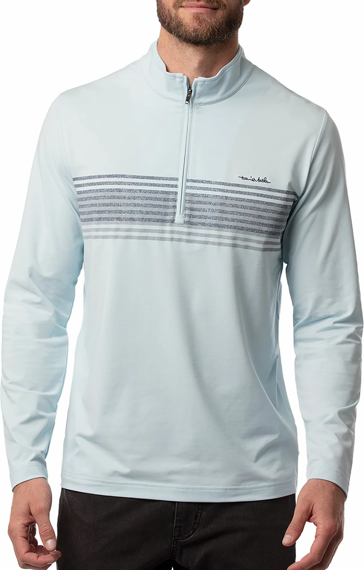 Brand new 🔥 TravisMathew Men's Wet Blanket 1/4 Zip Golf Jacket For Men Heather Airy Blue 😍 2 Brand new 🔥 TravisMathew Men's Wet Blanket 1/4 Zip Golf Jacket For Men Heather Airy Blue 😍