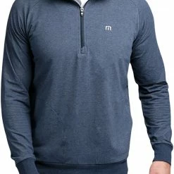 Wholesale 🛒 TravisMathew Men's Zachary 1/4 Zip Golf Pullover For Men Heather Light Blue ⭐